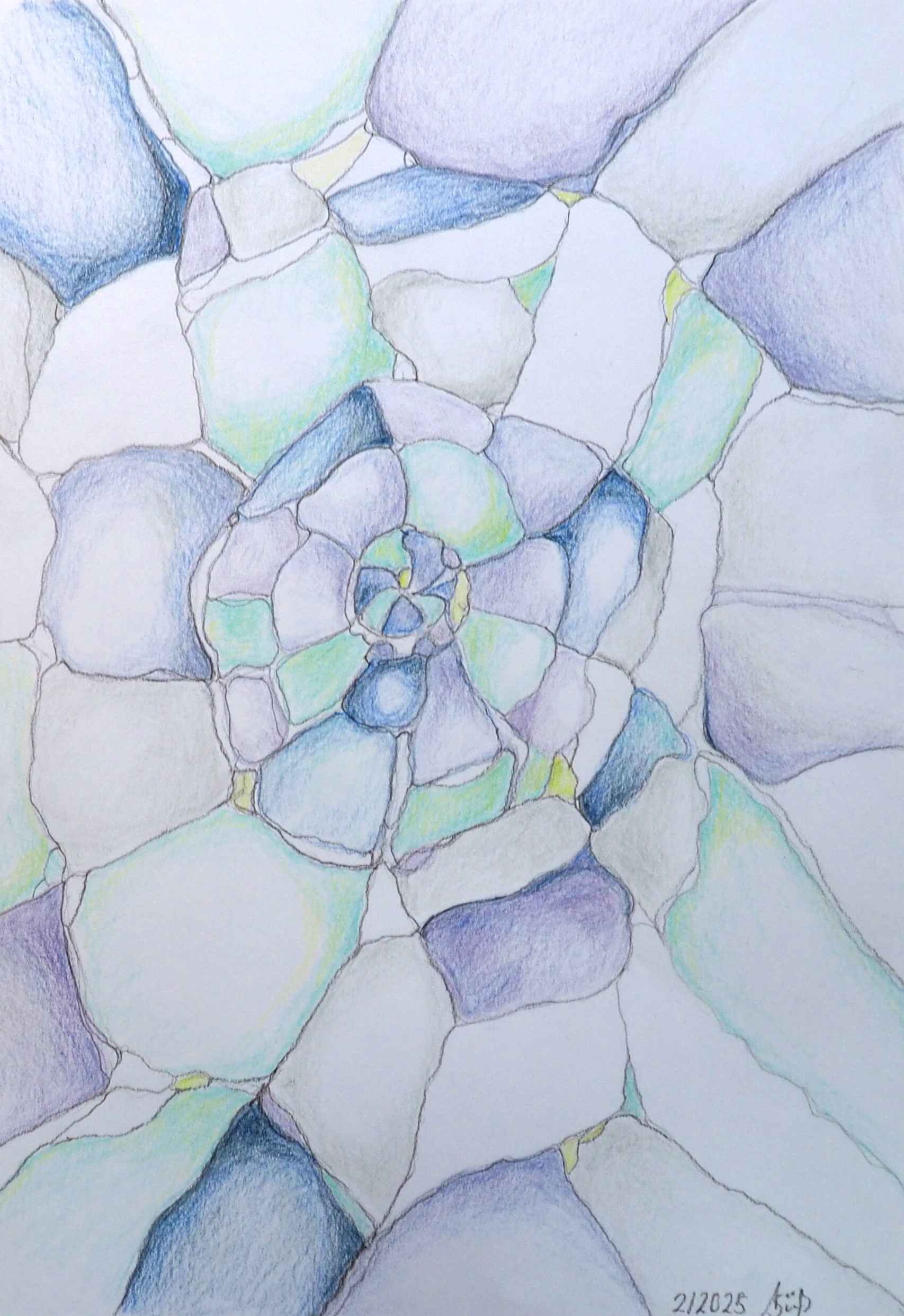 "Steinaufschnitt" 02/2025, Farbstift auf Karton, 21x30 cm